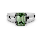 Tension Engagement Ring Setting for Fancy Green Emerald Cut Center with Wide Flat Band and Tension Head in Sterling Silver