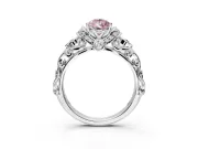 Solitaire Engagement Ring Setting for Fancy Pink Pear-Shaped Center with Filigree Band and Prong Head in Platinum