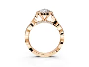 Halo Engagement Ring Setting for Pear-Shaped Center with Twist Band and Prong Head in Rose Gold