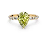 Hidden Halo Engagement Ring Setting for Fancy Yellow Pear-Shaped Center with Pave Band and Prong Head in Yellow Gold
