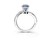 Solitaire Engagement Ring Setting for Fancy Blue Princess Cut Center with Pave Bypass Swirl Band and Prong Head in White Gold
