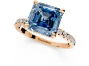 Solitaire Engagement Ring Setting for Fancy Blue Asscher Cut Center with Fine Pave Narrow Band and Prong Head in Rose Gold
