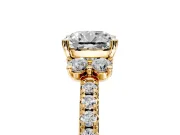 Paired Accent Engagement Ring Setting for Cushion Cut Center with Pave Band and Prong Head in Yellow Gold