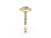 Milgrain Floral Halo Engagement Ring Setting for Round Cut Center with Pave Band and Prong Head in Yellow Gold