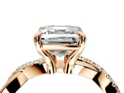 Solitaire Engagement Ring Setting for Asscher Cut Center with Half-Pave Crossover Band and Prong Head in Rose Gold