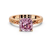 Solitaire Engagement Ring Setting for Fancy Pink Cushion Cut Center with Scrollwork Band and Prong Head in Rose Gold