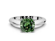 Solitaire Engagement Ring Setting for Fancy Green Cushion Cut Center with Reverse Tapered Band and Prong Head in Sterling Silver