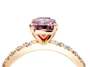 Solitaire Engagement Ring Setting for Fancy Pink Emerald Cut Center with Fine Pave Band and Claw Prong Head in Rose Gold