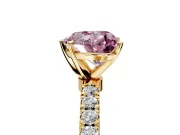 Open Basket Engagement Ring Setting for Fancy Pink Heart-Shaped Center with Pave Band and Prong Head in Yellow Gold