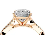 Solitaire Engagement Ring Setting for Princess Cut Center with Twisted Pave Split Shank and Prong Head in Rose Gold