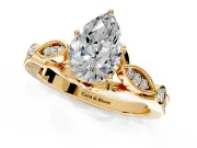 Solitaire Engagement Ring Setting for Pear-Shaped Center with Marquise and Bezel Accents and Prong Head in Yellow Gold