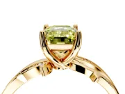 Solitaire Engagement Ring Setting for Fancy Yellow Emerald Cut Center with Pave and Plain Crossover Band and Prong Head in Yellow Gold