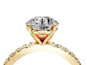Solitaire Engagement Ring Setting for Round Cut Center with Fine Pave Band and Claw Prong Head in Yellow Gold