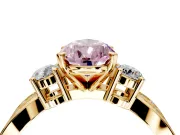 3 Stone Engagement Ring Setting for Fancy Pink Pear-Shaped Center with Pave Twist Band and Prong Head in Yellow Gold