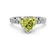 Solitaire Engagement Ring Setting for Fancy Yellow Heart-Shaped Center with Large Accents and Prong Head in White Gold