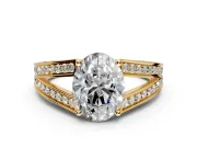 Split Shank Engagement Ring Setting for Oval Center with Pave Split Shank and Prong Head in Yellow Gold