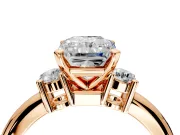 3 Stone Engagement Ring Setting for Radiant Cut Center with Wide Plain Band and Prong Head in Rose Gold