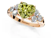 Cluster Engagement Ring Setting for Fancy Yellow Heart-Shaped Center with Round Cut Accent Frame and Prong Head in Rose Gold