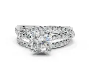 Solitaire Engagement Ring Setting for Cushion Cut Center with Woven 3-Strand Pave Band and Prong Head in White Gold