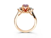 3 Stone Engagement Ring Setting for Fancy Pink Emerald Cut Center with Crossover Basket, Pave Band and Prong Head in Rose Gold