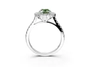 Milgrain Floral Halo Engagement Ring Setting for Fancy Green Oval Center with Pave Band and Prong Head in Sterling Silver