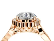 Halo Engagement Ring Setting for Round Cut Center with Leaf Motif Split Shank and Prong Head in Rose Gold