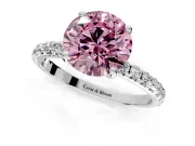 Solitaire Engagement Ring Setting for Fancy Pink Round Cut Center with Micro Pave Band and Prong Head in White Gold