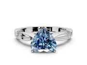 Solitaire Engagement Ring Setting for Fancy Blue Heart-Shaped Center with Carved Leaf Shoulders and Prong Head in Platinum