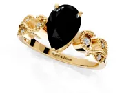 Leaf Engagement Ring Setting for Fancy Black Pear-Shaped Center with Milgrain Accent Band and Prong Head in Yellow Gold
