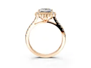 Milgrain Floral Halo Engagement Ring Setting for Princess Cut Center with Pave Band and Prong Head in Rose Gold