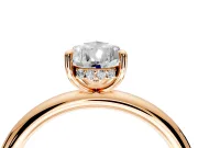 Hidden Halo Engagement Ring Setting for Pear-Shaped Center with Thin Rounded Band and Prong Head in Rose Gold