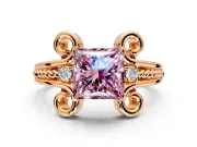 Solitaire Engagement Ring Setting for Fancy Pink Princess Cut Center with Twisted Band and Scroll Prong Head in Rose Gold