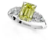 3 Stone Engagement Ring Setting for Fancy Yellow Emerald Cut Center with Large Pear-Shaped Accents and Prong Head in Platinum
