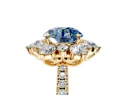 Floral Halo Engagement Ring Setting for Fancy Blue Round Cut Center with Pave Accents and Prong Head in Yellow Gold