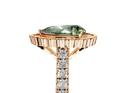 Milgrain Floral Halo Engagement Ring Setting for Fancy Green Pear-Shaped Center with Pave Band and Prong Head in Rose Gold