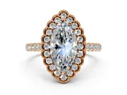 Milgrain Floral Halo Engagement Ring Setting for Marquise Center with Pave Band and Prong Head in Rose Gold