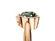 Halo Engagement Ring Setting for Fancy Green Heart-Shaped Center with Tapered Plain Band and Prong Head in Rose Gold