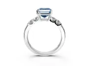 5 Stone Engagement Ring Setting for Fancy Blue Asscher Cut Center with Plain Band and Prong Head in Platinum