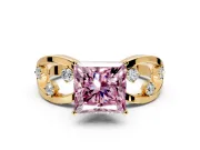 Solitaire Engagement Ring Setting for Fancy Pink Princess Cut Center with Criss-Cross Accent Band and Prong Head in Yellow Gold