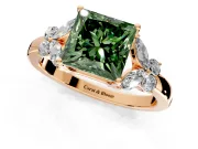 Solitaire Engagement Ring Setting for Fancy Green Princess Cut Center with Marquise Flower Shoulders and Prong Head in Rose Gold