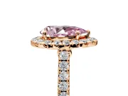 Halo Engagement Ring Setting for Fancy Pink Pear-Shaped Center with Narrowing Pave Band and Prong Head in Rose Gold