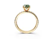 Solitaire Engagement Ring Setting for Fancy Green Oval Center with Shared-Prong Accents and Prong Head in Yellow Gold