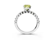 Solitaire Engagement Ring Setting for Fancy Yellow Cushion Cut Center with Bezel-Dot Beaded Band and Prong Head in Platinum