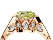 Cathedral Engagement Ring Setting for Fancy Yellow Cushion Cut Center with Antique-Style Pave Band and Prong Head in Rose Gold