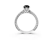 Solitaire Engagement Ring Setting for Fancy Black Marquise Center with Engraved Milgrain Band and Prong Head in Sterling Silver