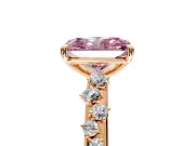 Cluster Engagement Ring Setting for Fancy Pink Radiant Cut Center with Round Cut Accent Band and Prong Head in Rose Gold