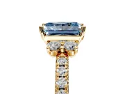 Paired Accent Engagement Ring Setting for Fancy Blue Radiant Cut Center with Pave Band and Prong Head in Yellow Gold