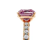 Solitaire Engagement Ring Setting for Fancy Pink Asscher Cut Center with Single Row Accent Band and Prong Head in Rose Gold