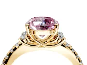 Paired Accent Engagement Ring Setting for Fancy Pink Round Cut Center with Pave Band and Prong Head in Yellow Gold