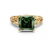 Solitaire Engagement Ring Setting for Fancy Green Asscher Cut Center with Filigree Accent Basket and Prong Head in Yellow Gold